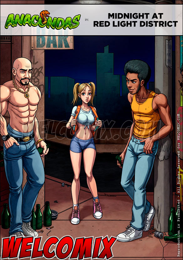 The girl gets lost, ends up in a sleazy area and is surrounded by two scruffy guys, Anacondas, Midnight at red light district